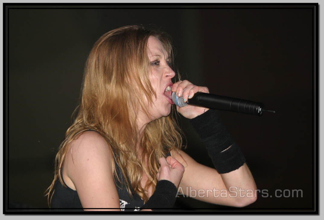 Angela Gossow with Clenched Fist