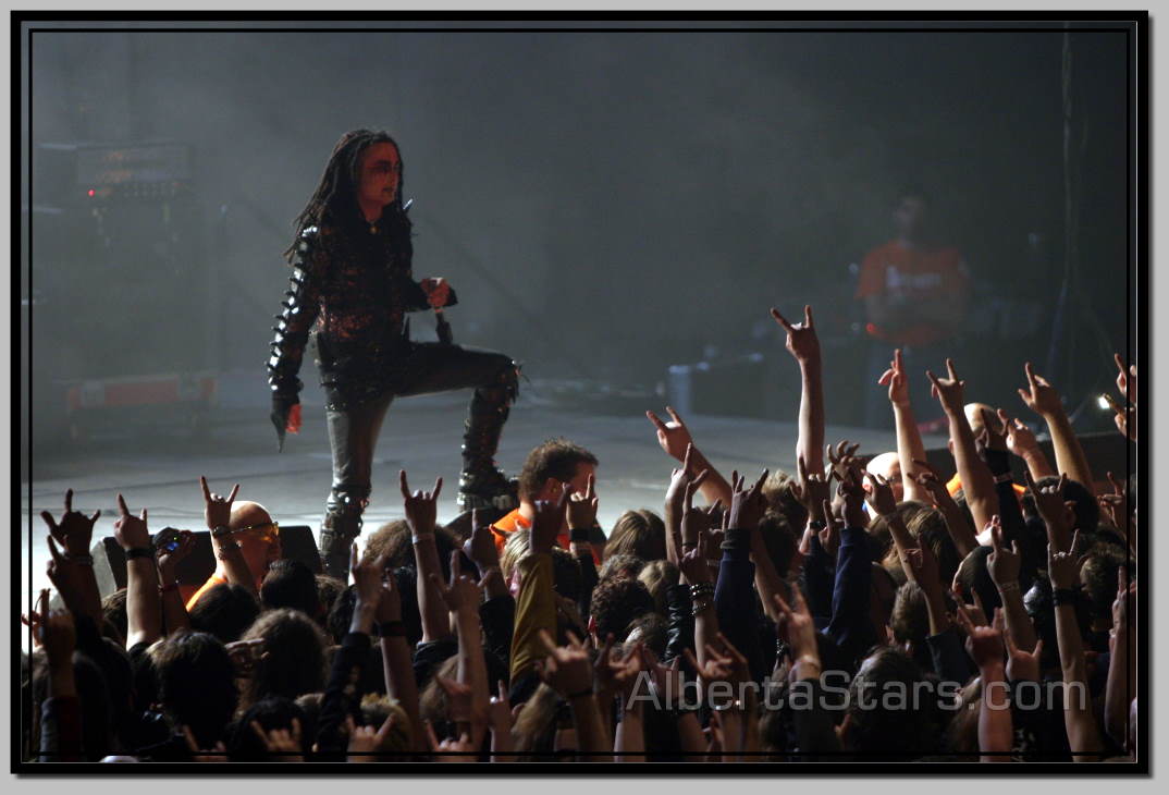Dani Filth on Stage Before Roaring Crowd